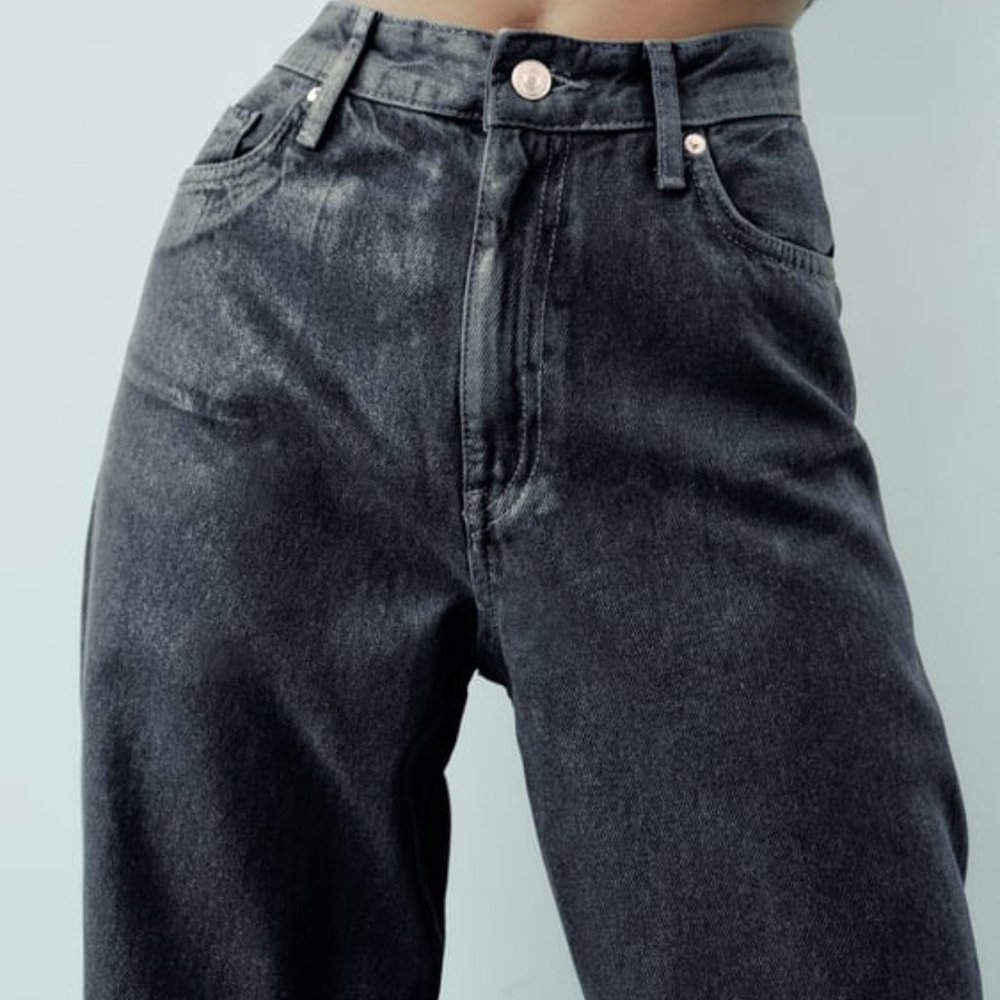 ZARA MID RISE LOOSE FIT FOIL JEANS - Picture 8 of 10